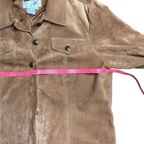 Y2K Vintage Tan Suede Jacket Button Front Large Live a Little - Picture 7 of 8